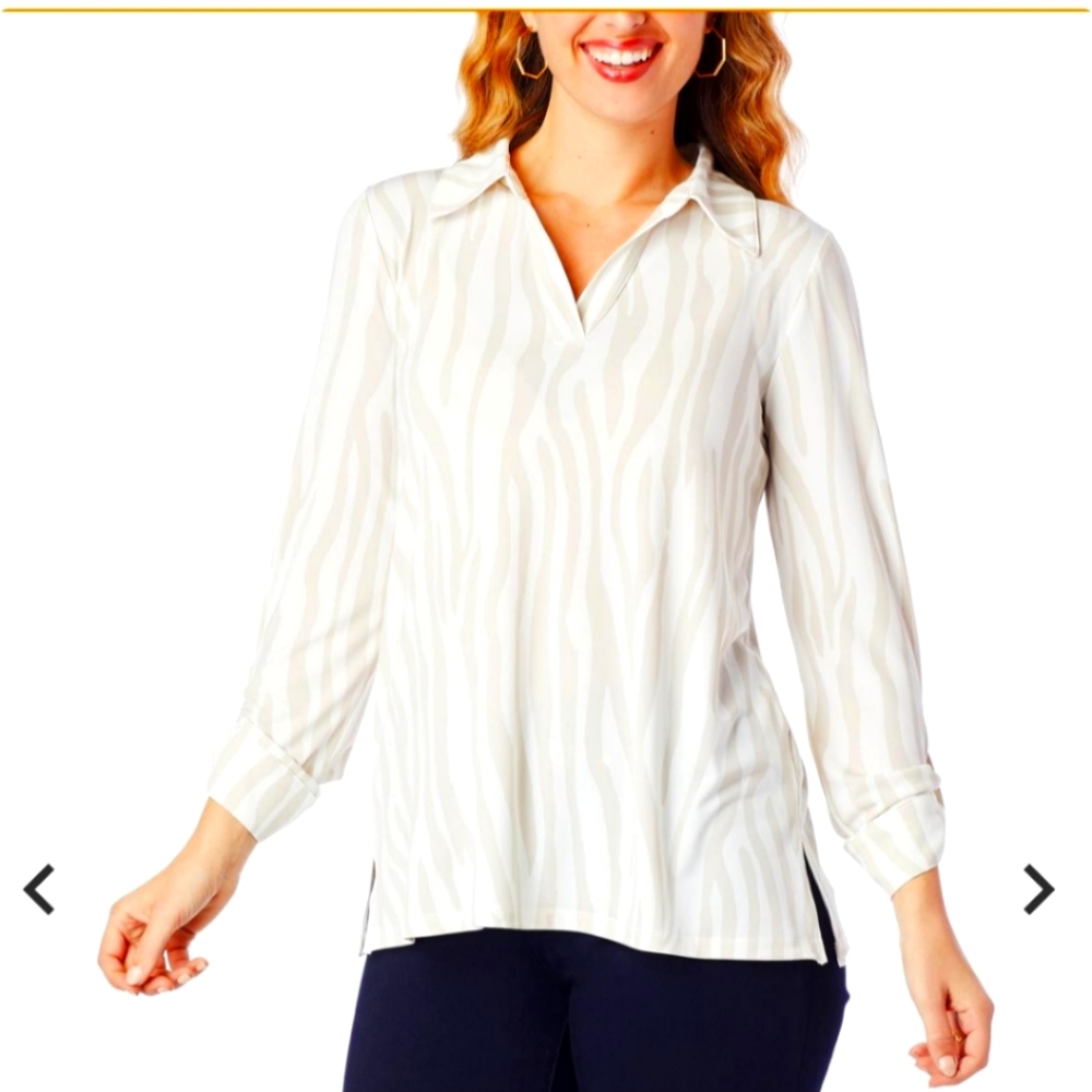IMAN Tiger Striped Popover Top